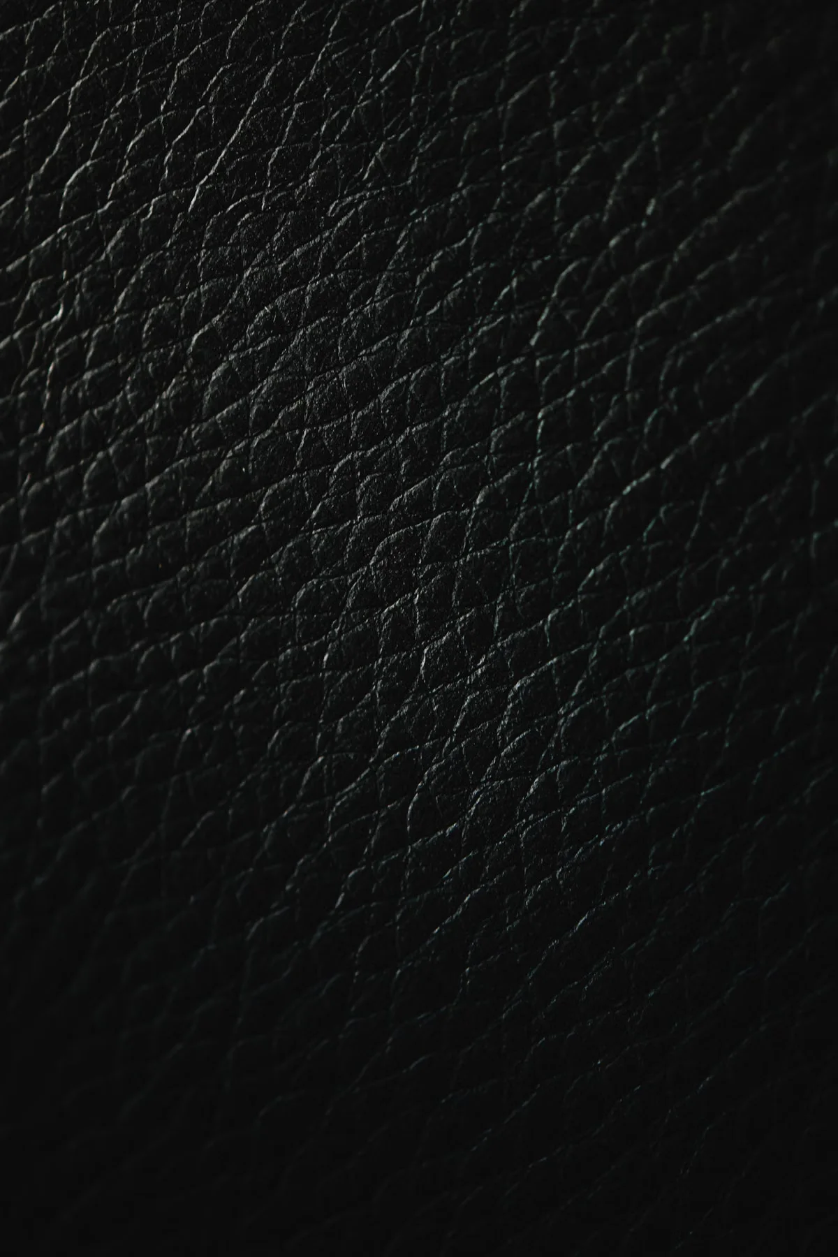 Deep black leather surface with dramatic shadow — the visual uniformity and surface integrity of a leather bag across every unit in a production run is the core of what AQL inspection measures and protects
