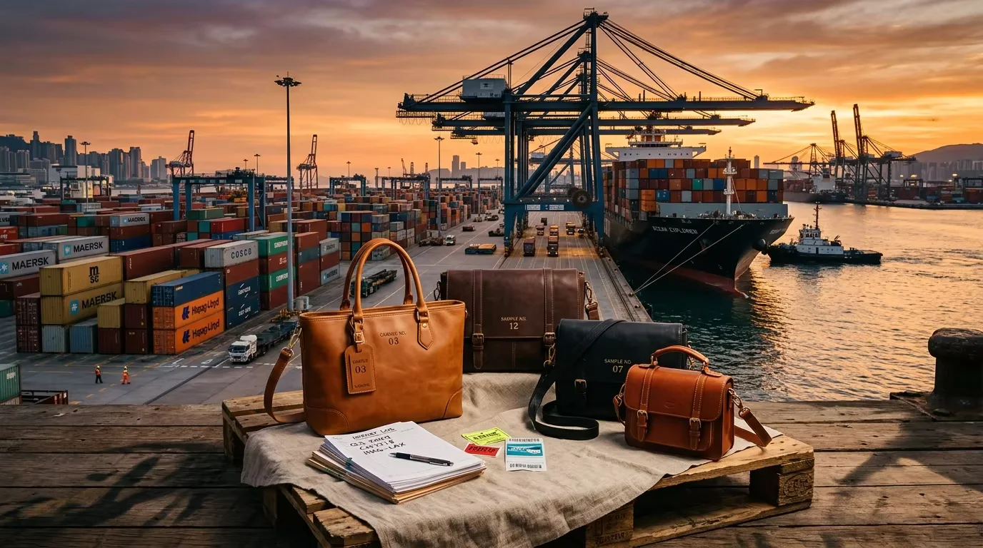 Cargo shipping containers at port — outer carton specification and export packaging standards are as important as retail packaging for ensuring bags arrive in perfect condition after international shipping