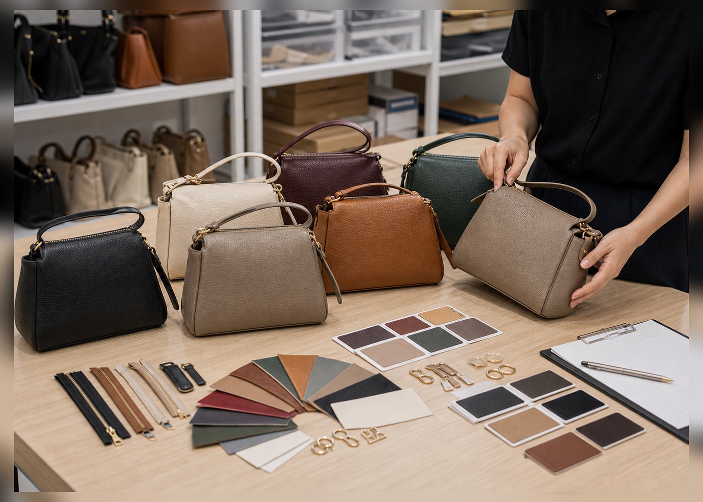Low MOQ handbag production and ready stock packages prepared for shipment